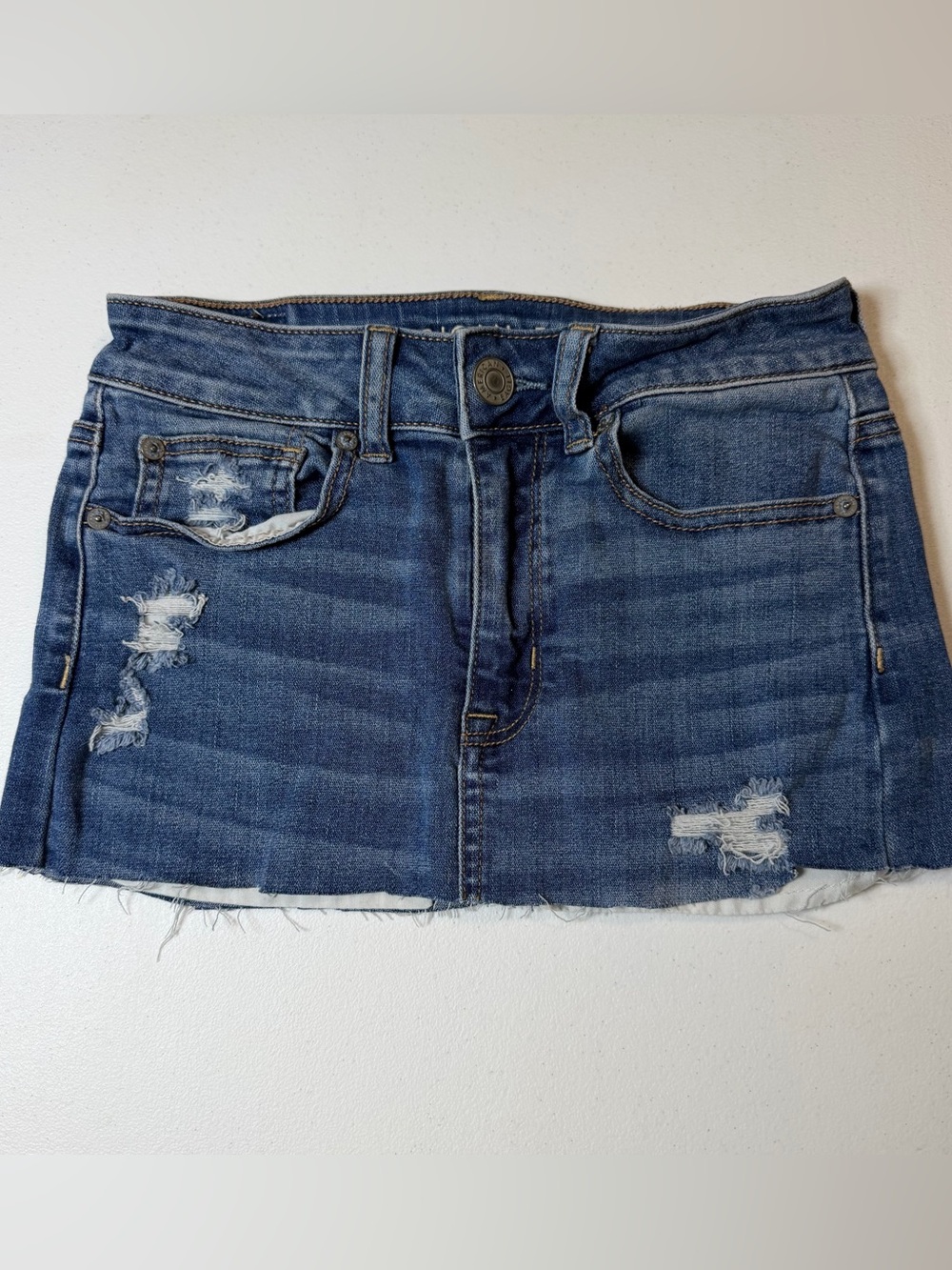 American Eagle Outfitters Blue Distressed Denim Mini Skirt | Size 2